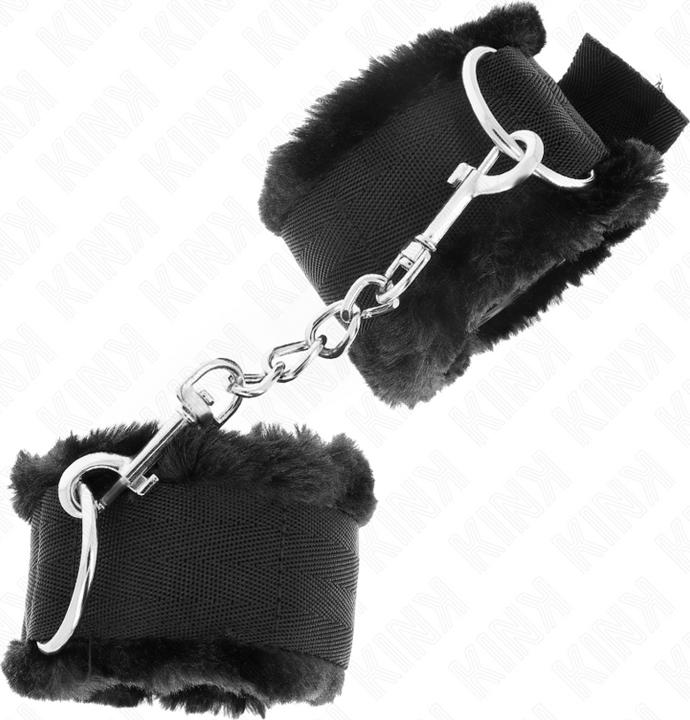 Actual product image Kink FUR LINTERED Wrist Cuffs BLACK ADJUSTABLE 17-31 CM X 7 CM