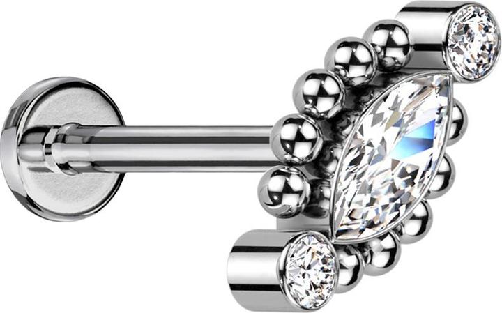 Image du produit Star Piercing Micro Labret femelle argenté deux cristaux ronds et un ovale (sans laiton, Titane G23)