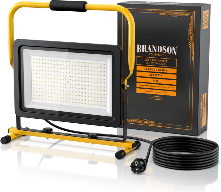 Produktbild Brandson Baustrahler, 200W, LED, Standgestell & Tragegriff, 16000 Lumen, Bauscheinwerfer, 4 m Kabel, IP65 (16000 lm)