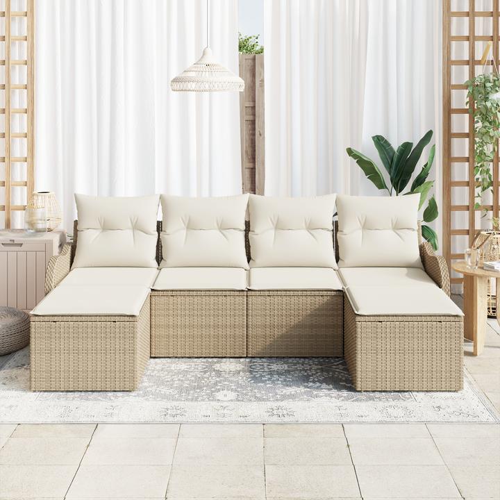Produktbild VidaXL 6-teiliges Garten Sofa Set mit Kissen Beige Poly Rattan