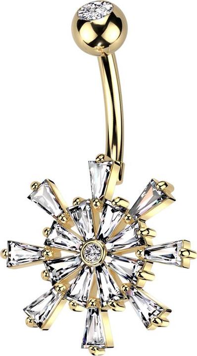 Immagine prodotto Star Piercing Banane vergoldet mit Kugel vergoldet Kristall silber und Schiffsrad Kristalle silber (Ottone, Acciaio chirurgico 316L)