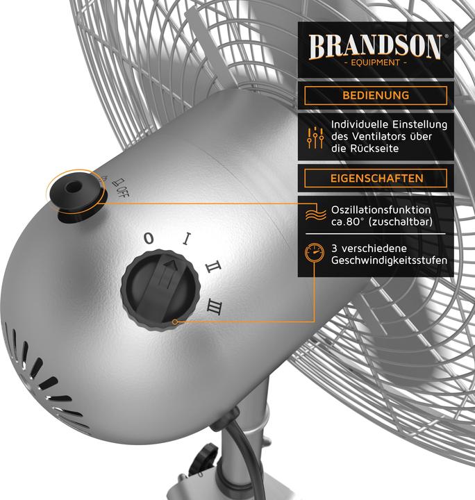 Actual product image Brandson Pedestal fan 49cm Ø, 60W fan, tripod, metal housing, tripod fan, silver (64 dB)