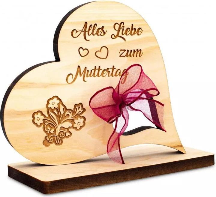 ZNatur Zirben Holz Herz 16 cm mit Standsockel Geschenk Deko mit Gravur Zum Muttertag No.42