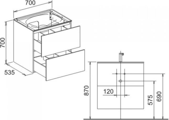 Image du produit Keuco Edition 11 Meuble sous-lavabo 31342, 2 tiroirs à casseroles, avec éclairage intérieur LED