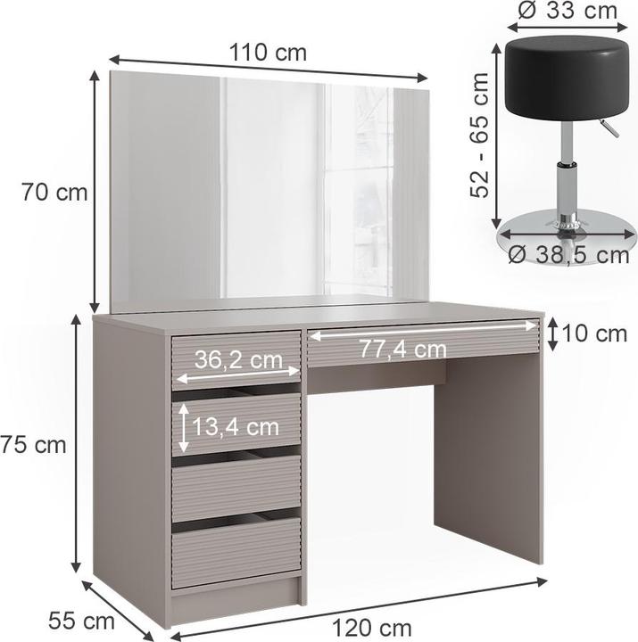 Produktbild Vicco Sherry mit Hocker und Beleuchtung (120 x 75 x 55 cm)