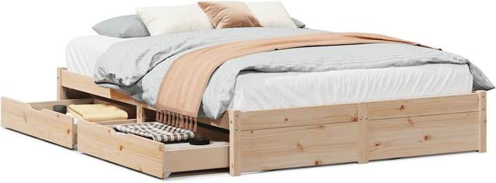 Produktbild VidaXL Massivholzbett Holzbett Bett Doppelbett mit Schubladen 150x200cm Kiefer (150 x 200 cm)
