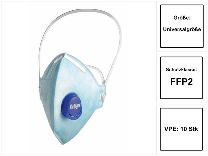 Produktbild Dräger X-plore 1720 NR D V Halbmaske 10 Stück ( 3951084 ) FFP2 Partikelfiltrierend Universalgrösse mi (FFP2, 1 x)