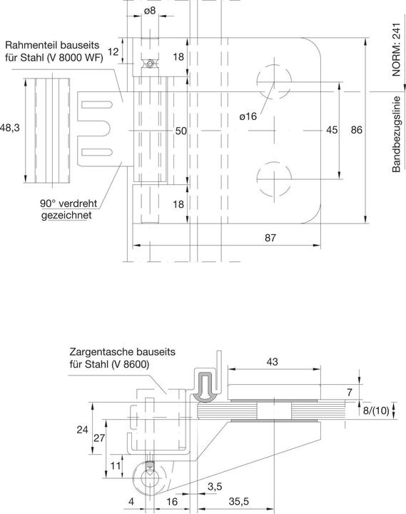 Actual product image Dormakaba DORMA glass door hinge Junior Office sash section 11.360, 48.5 mm, silver anodised