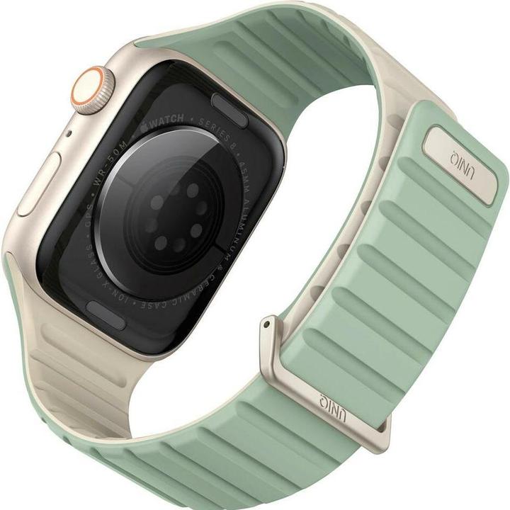 Actual product image Uniq pasek Revix Evo Apple Watch Series 1/2/3/4/5/6/7/8/9/SE/SE2 38/40/41mm Reversible Magnetic mięt (Stainless steel, Silicone)