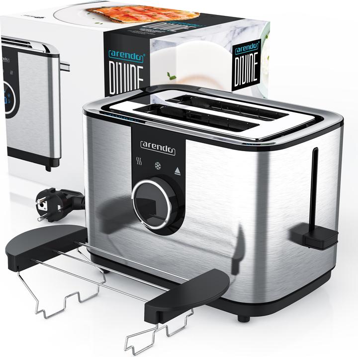Actual product image Arendo Toaster for 2 slices 850 W, LED display, stainless steel, rotary knob, 7 browning levels, bun (EU plug)