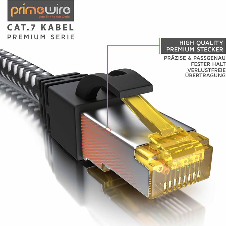 Immagine prodotto Primewire Cavo di rete CAT.7 con rivestimento in cotone, cavo LAN Gigabit Ethernet CAT 7, cavo patch 10000 (S/FTP, CAT7, 10 m)
