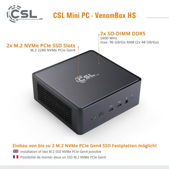 Produktbild CSL Mini-PC VenomBox 8845HS (AMD Ryzen 7 8845HS, 96 GB, 1000 GB, Radeon 780M)