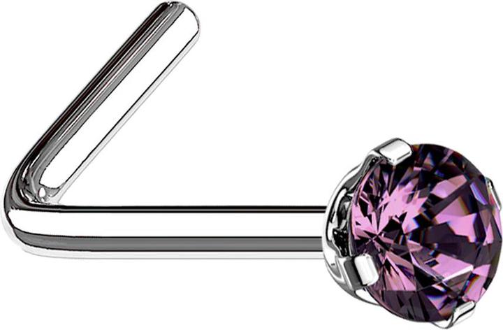 Immagine prodotto Star Piercing Borchia da naso angolata in argento con cristallo rotondo viola incastonato (Acciaio chirurgico 316L)