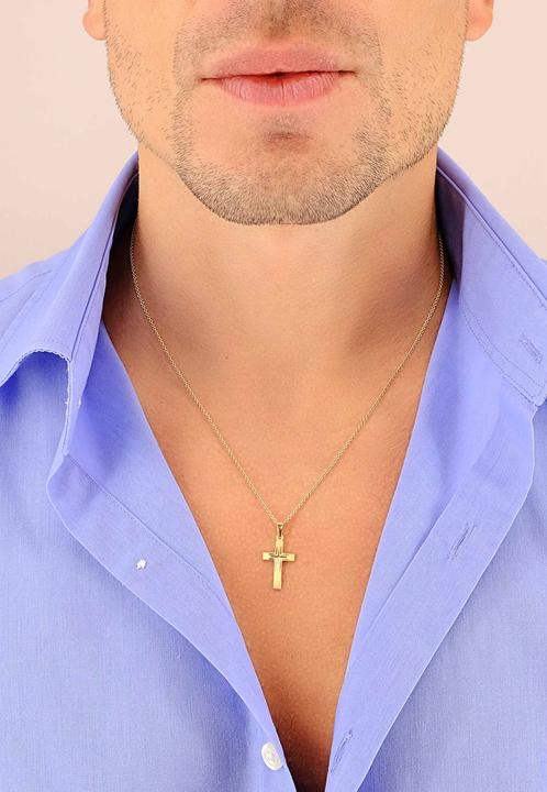 Produktbild Muau Pendant cross yellow gold 750, 25x12mm (Satiniert mit Kreuz-Fantasieschliff)