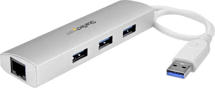 Produktbild StarTech 3 Port mobiler USB 3.0 Hub plus Gigabit Ethernet - Aluminium USB Hub mit Gigabit Ethernet Adapter (USB-A, 4 Ports)