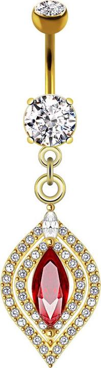 Star Piercing Banane vergoldet mit Anhänger Kronleuchter oval (ohne Messing, Chirurgenstahl 316L)