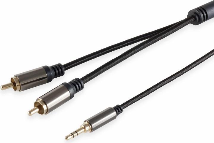 Actual product image Black Cotton Audio adapter cable jack/ cinch, 3.5 mm, stereo, 0.5 m, black (0.50 m, Cinch, 2.5mm)