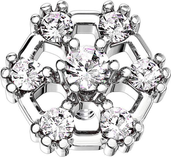 Actual product image Star Piercing Dermal Anchor silver hexagon with crystal (Surgical steel 316L, Brass)