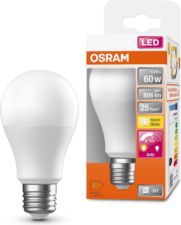 Actual product image Osram 4099854040092 LED EEK F (A - G) E27 8.8 W = 60 W Warm white (Ø x H) 60 mm x (E27, 8.80 W, 806 lm, 1 x, F)