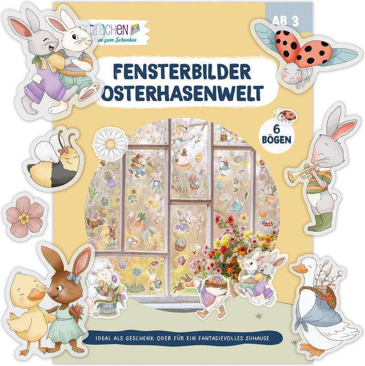Papierdrachen Fensteraufkleber - Osterhasenwelt (6 x)