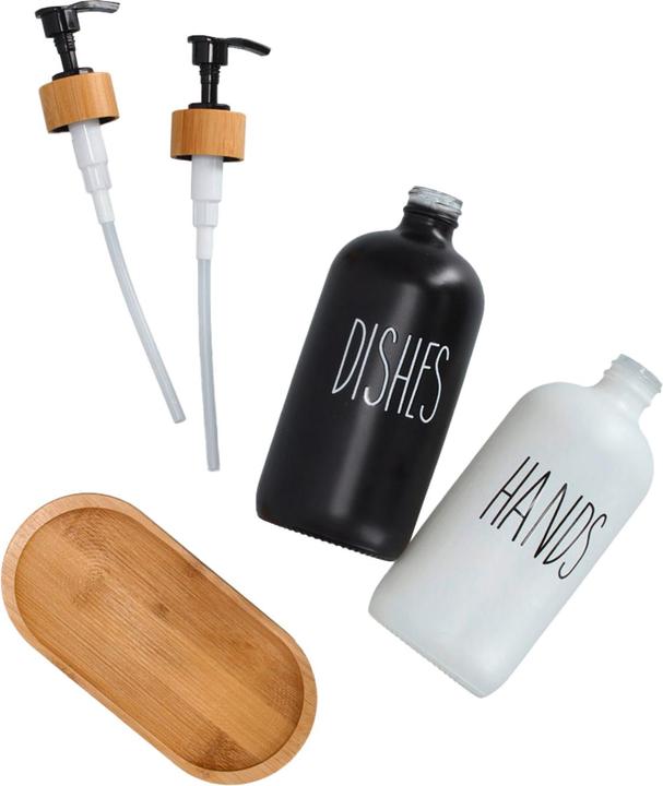 Actual product image Zeller Present Soap dispenser set, 3-piece, glass/bamboo