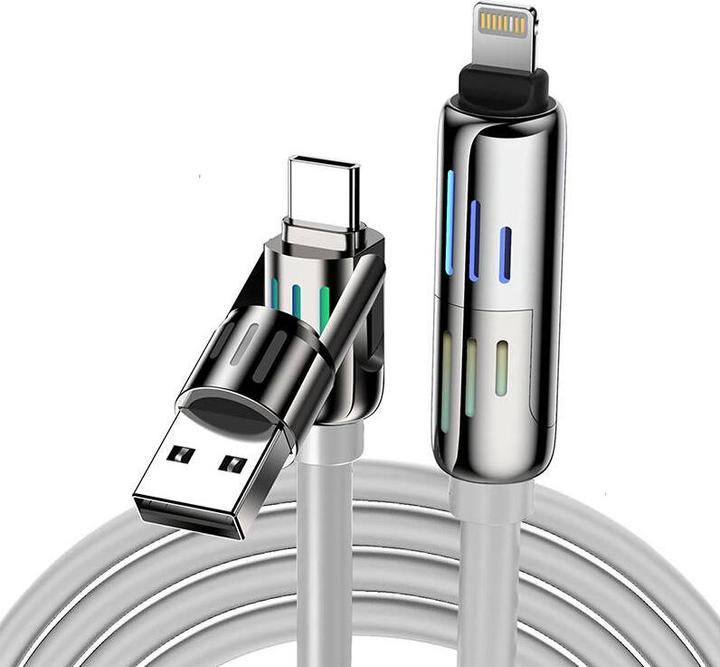 Image du produit BlitzWolf Câble 4w1 USB-C/USB-A do USB-C/Lightning BW-HDC6 1.2m 240W RGB (szary) (1.20 m, USB 4.0)