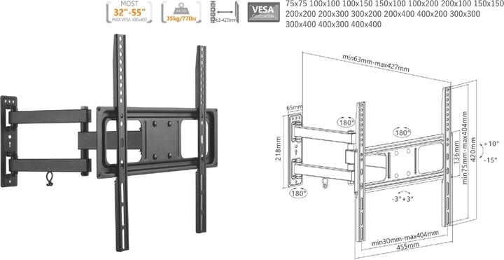 Produktbild equip Wandhalterung TV 32"-55" schwarz schwenkbar (Wand, 55", 35 kg)