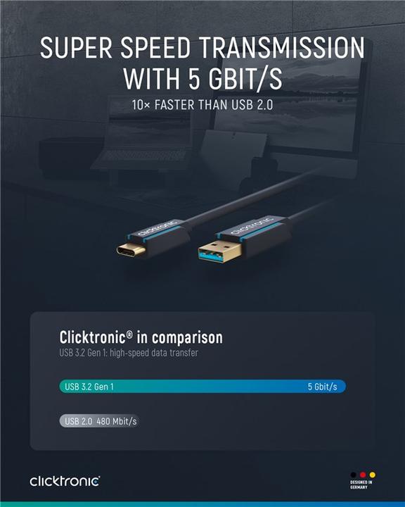 Produktbild clicktronic USB-C Adapterkabel (3 m, USB 3.0)