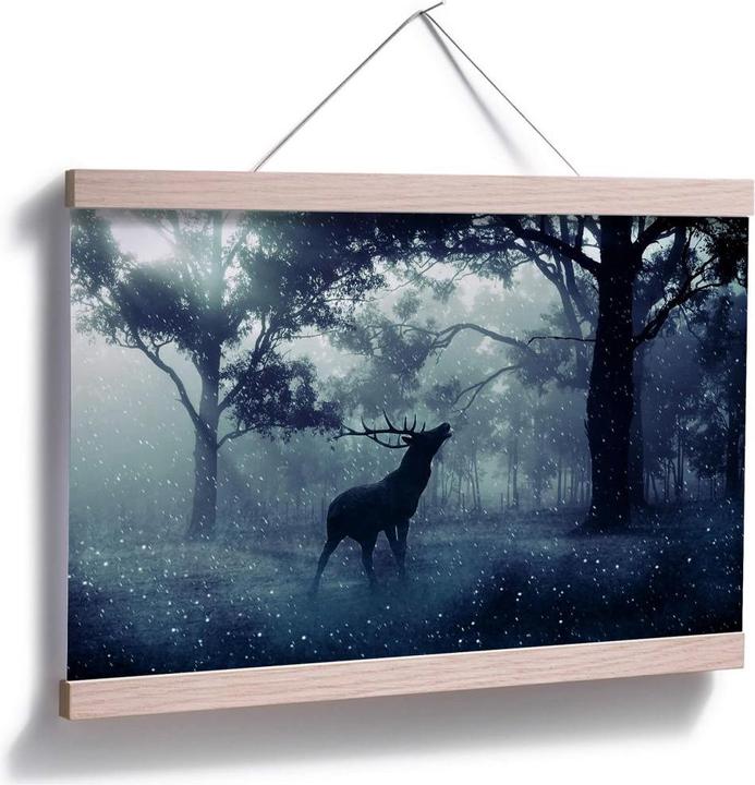 Actual product image Trenddeko Deer in morning forest (100 x 70 cm)