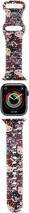 Actual product image Hello Kitty Pasek HKAWMSDGPTP Apple Watch 38/40/41mm różowy/pink strap Silicone Tags Graffiti (Silicone, Steel)