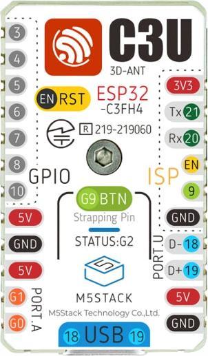 Produktbild M5Stack Entwicklerboard M5stamp C3U Mate mit Pin Headers
