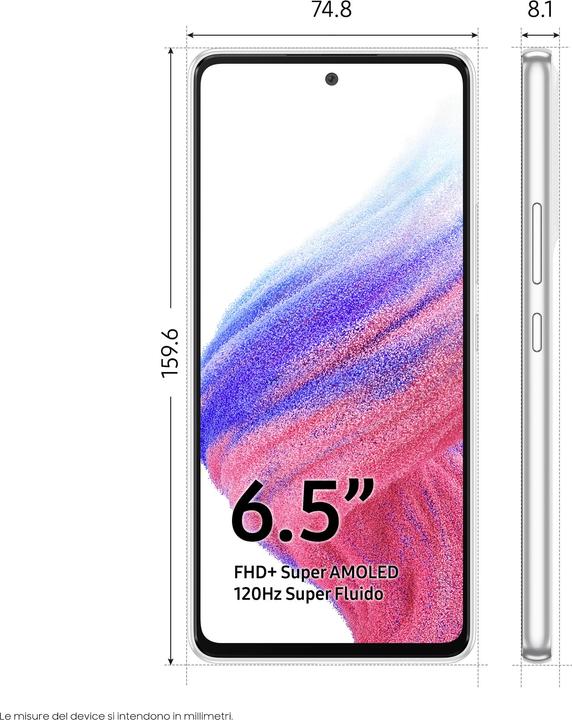 Produktbild Samsung Galaxy A53 5G (128 GB, Awesome White, 6.50", Hybrid Dual SIM, 64 Mpx, 5G)