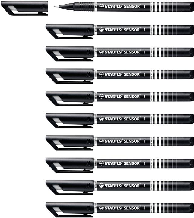 Actual product image STABILO Fineliner Sensor, line width 0.3 or 0.7 mm, 4 colors to choose from, 10 pieces (Black, 10 x)