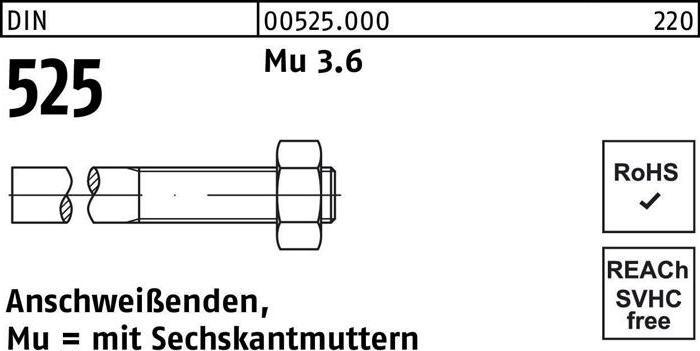 Produktbild Anschweissende DIN 525 m.Sechskantmutter M 36 x 310/125 Mu 3.6