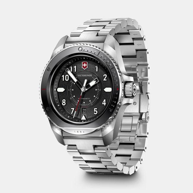 Image du produit Victorinox Journey 1884, Montres de plongée, Montres Homme, 43 cm, Cadran noir, Bracelet argent, acier inoxydab (Montre de plongée, 43 mm)