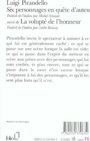 Immagine prodotto Six personnages en quête d'auteur. La volupté de l'honneur. (Francese, Luigi Pirandello, 1989)