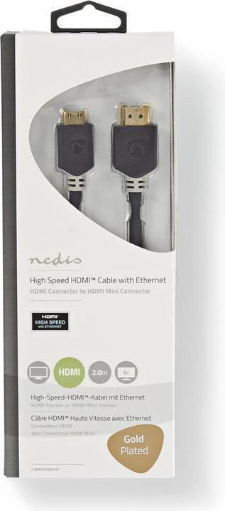 Image du produit Nedis Câble High Speed HDMI T avec Ethernet HDMIT mâle HDMIT mini mâle 4K@60Hz 18 Gbps 2.00 m (2 m, HDMI)