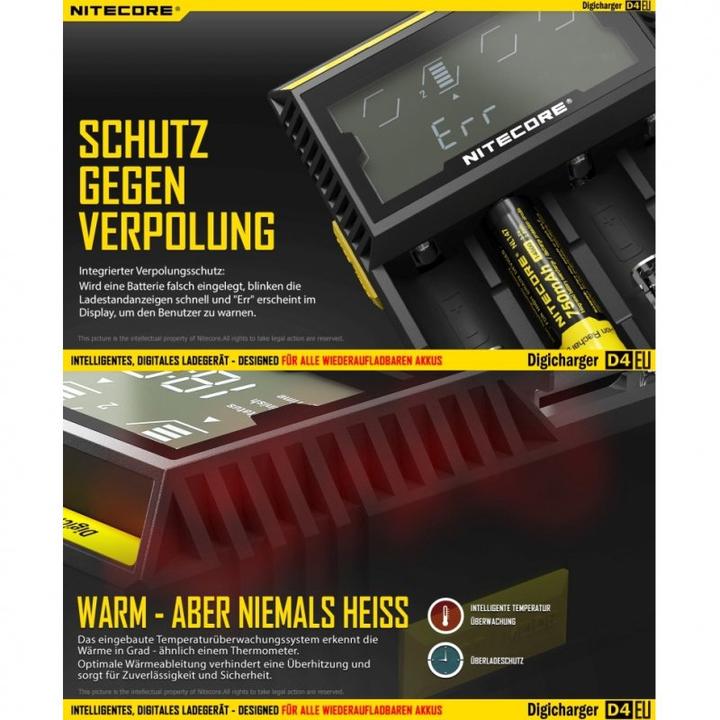 Actual product image Nitecore Charger Digicharger D4 EU with display for AAA, AA, C