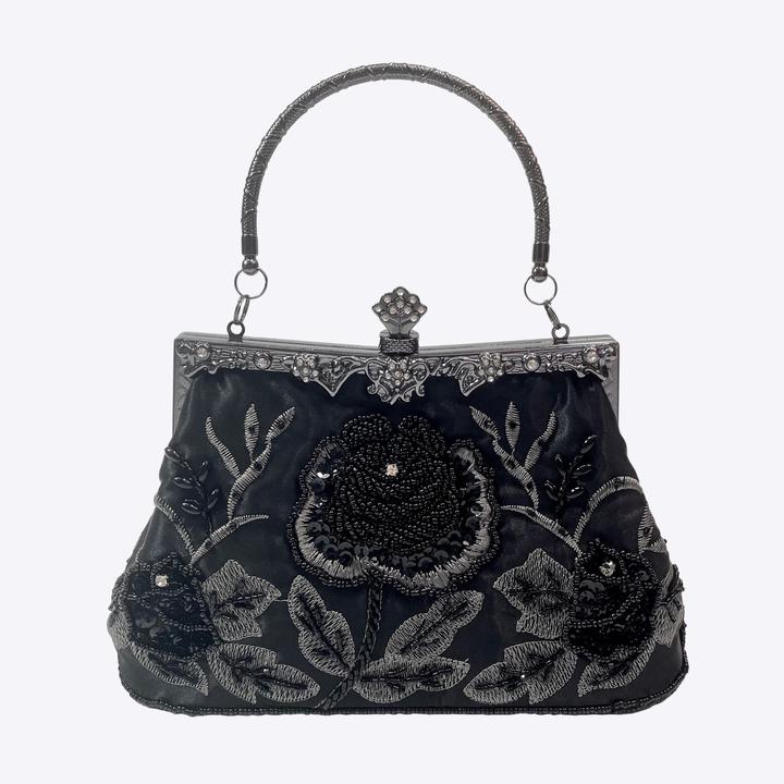 Image du produit Only-Bags.Store Sac de soirée en broderie florale perlée, sacs à main de mariage en satin vintage, pochette clip à