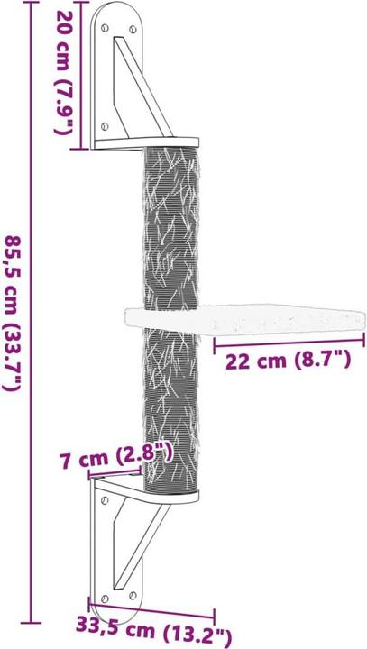 Produktbild VidaXL Kratzbaum mit Kratzsäule Wandmontage 85,5 cm (85.50 cm, Dunkelgrau)
