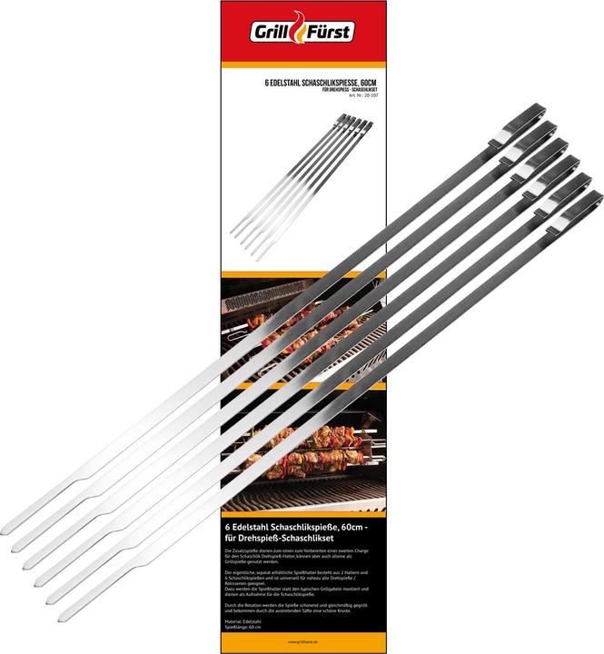 Produktbild Grillfürst Edelstahl Spiesse 60 cm - 6er Set - kompatibel mit Schaschlikset für Drehspiess