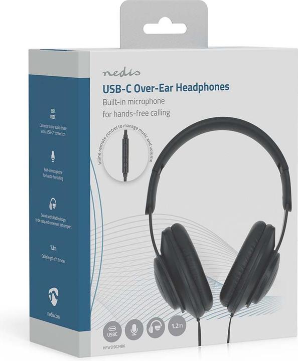 Immagine prodotto Nedis Cuffie Over-Ear con cavo | Lunghezza del cavo: 1,20 m | Controllo del volume | Nero (Cablato)