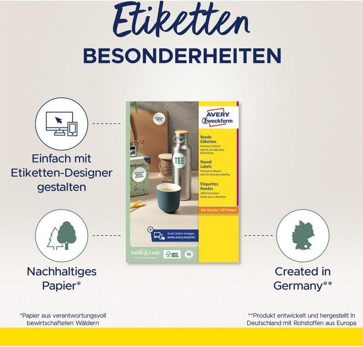 Produktbild Avery 240 Zweckform Etiketten L3415-10 weiss 40.0 x 40.0 mm