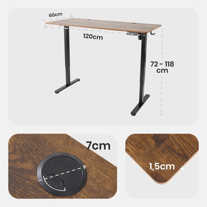 Produktbild Arebos Höhenverstellbarer Schreibtisch (120 x 60 x 72 cm)
