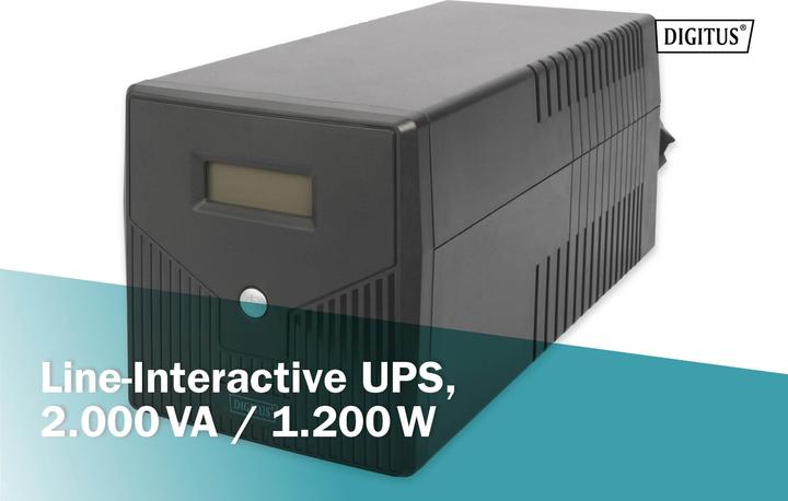 Produktbild Digitus Line Interactive USV 2000VA/1200W schwarz mit LCD 4xSchuko RJ11/RJ45 1xRS232 1xUSB AVR H205xB397x... (2000 VA, 1200 W, Line-Interaktiv USV)