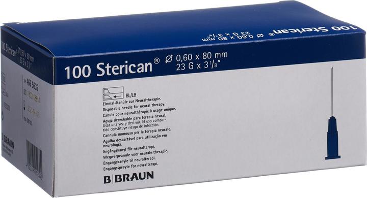 Actual product image B.Braun Needle 23G 0.60 x 80mm blue Luer, 100 pieces