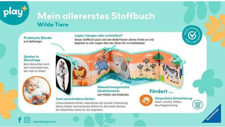 Produktbild Ravensburger 4856 play+ Mein allererstes Stoffbuch: Wilde Tiere, Leporello für die Bauchlage (Deutsch)