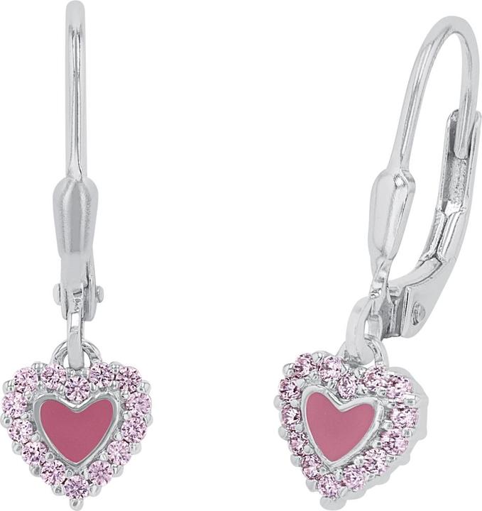 Prinzessin Lillifee Ohrschmuck für Mädchen, 925 Sterling Silber, Zirkonia (synth.) | Emaille, Herz (925er Silber)