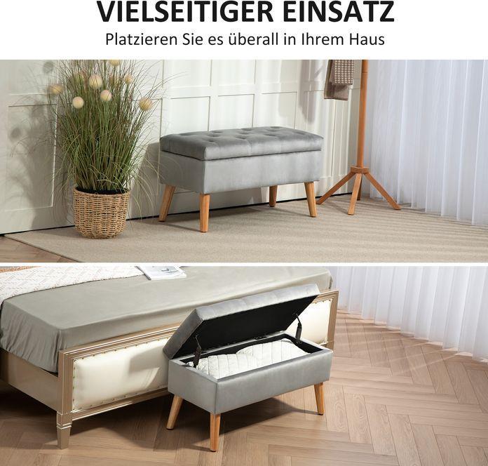 Actual product image Swisshandel24 Sitzbank mit Stauraum, Polsterbank mit Deckel, Bettbank mit Samtoptik Grau (80 cm)