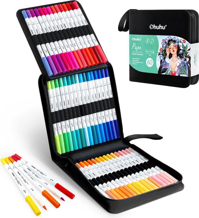 Ohuhu Pupe Pinselstifte auf Wasserbasis (Multicoloured, 60 x)